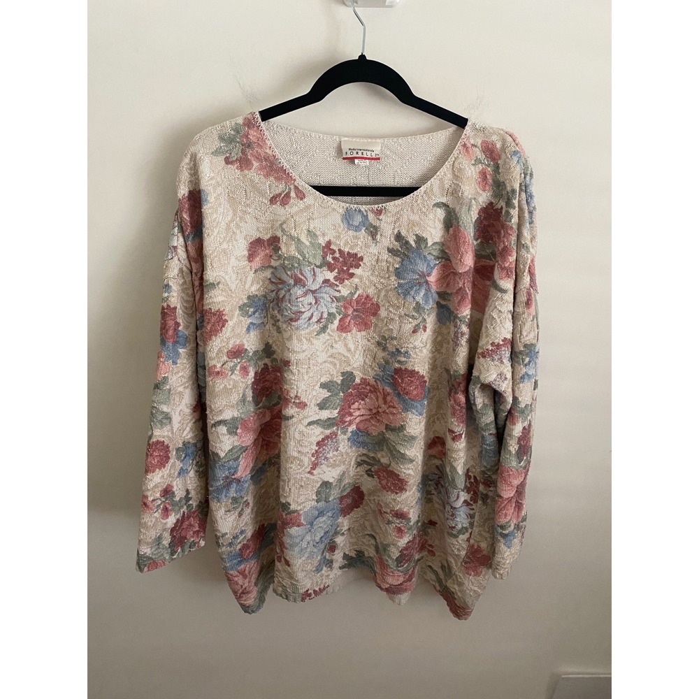 Moda Internazionale Forelli Vintage Floral Tapestry Sweater Cream Pink Blue XL - Picture 1 of 7